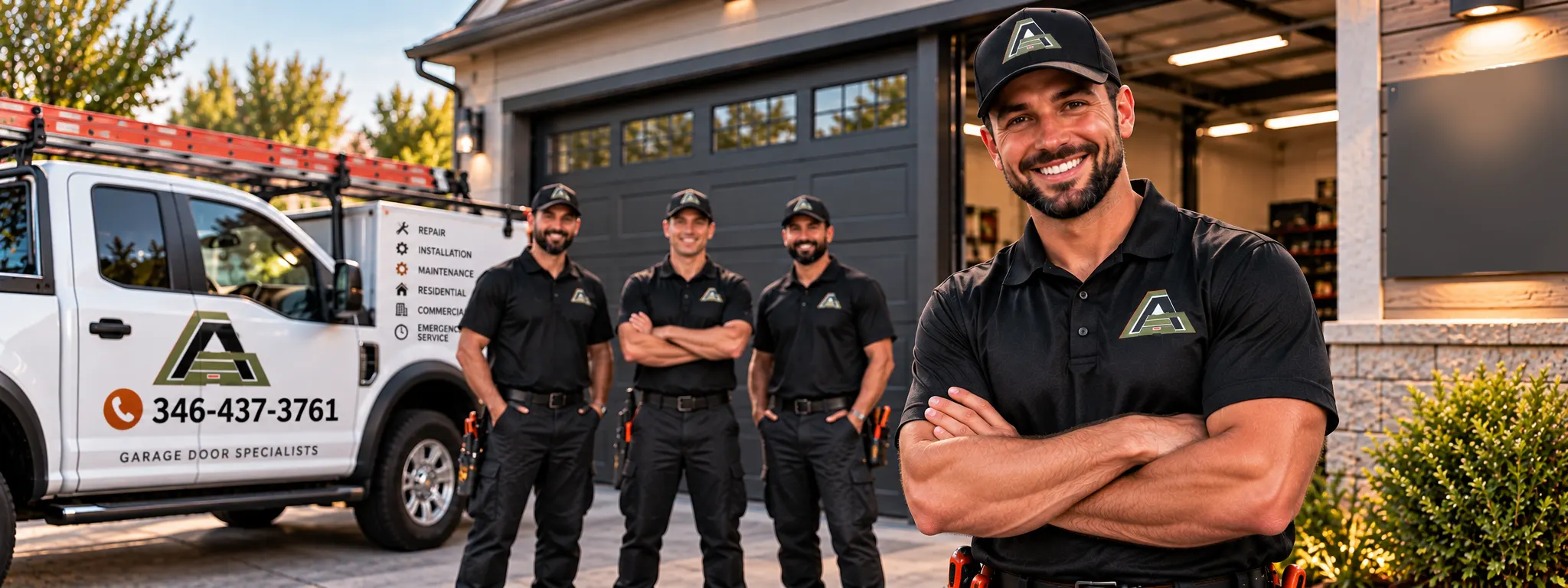 Garage door service team and truck