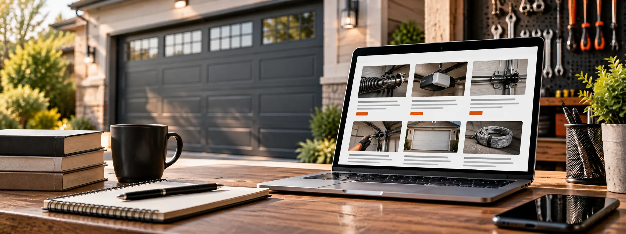 Laptop displaying garage door articles