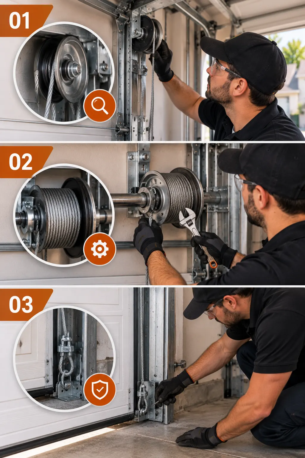 Garage door cable inspection and tension checks