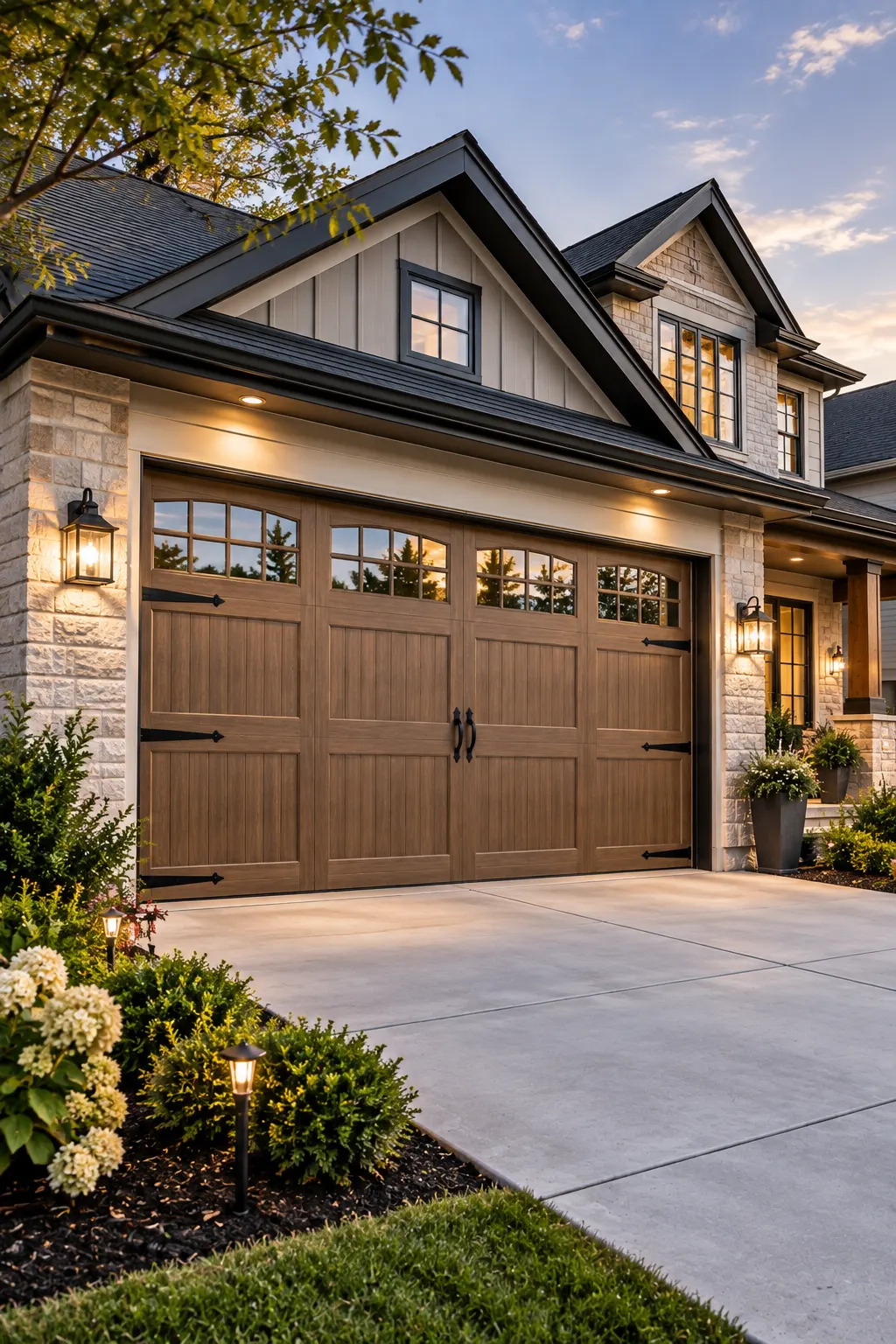 Carriage-style garage door with decorative windows