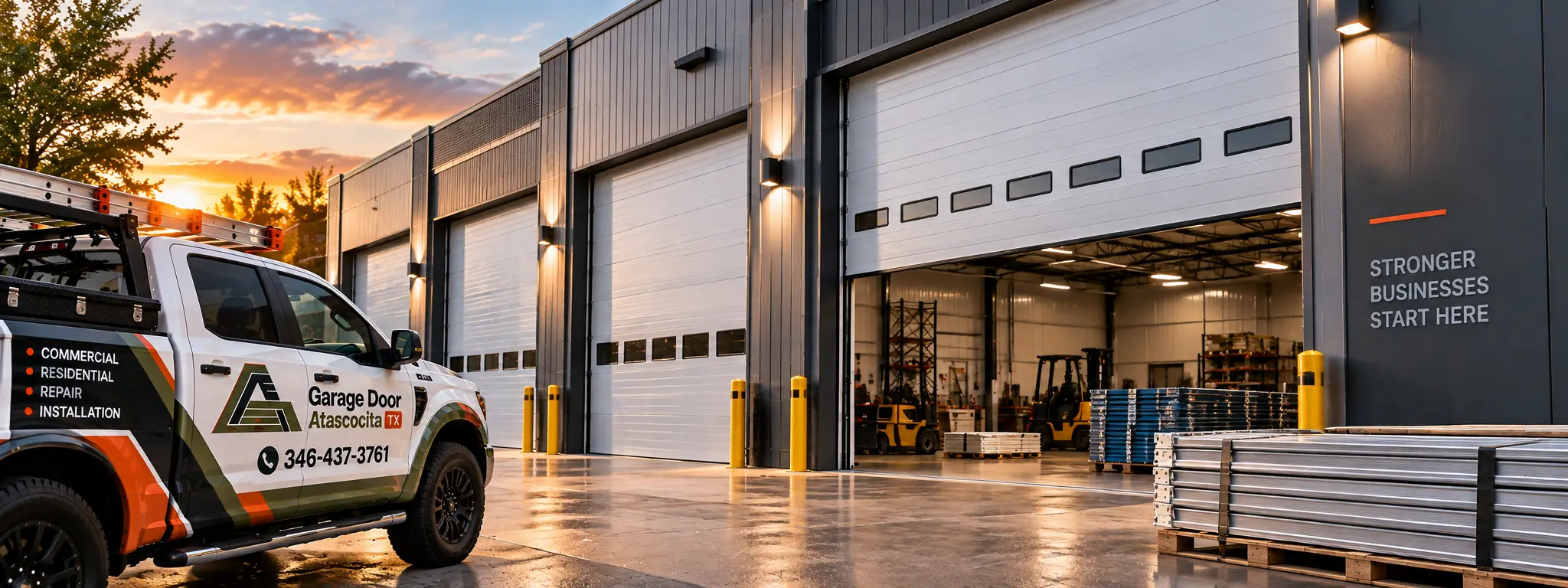 Commercial garage bays and service truck
