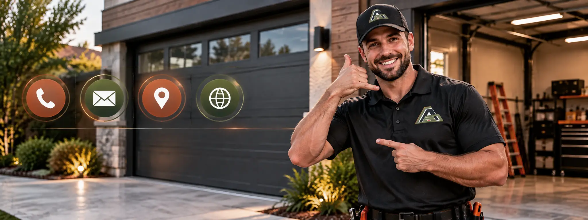 Garage door technician answering a phone call