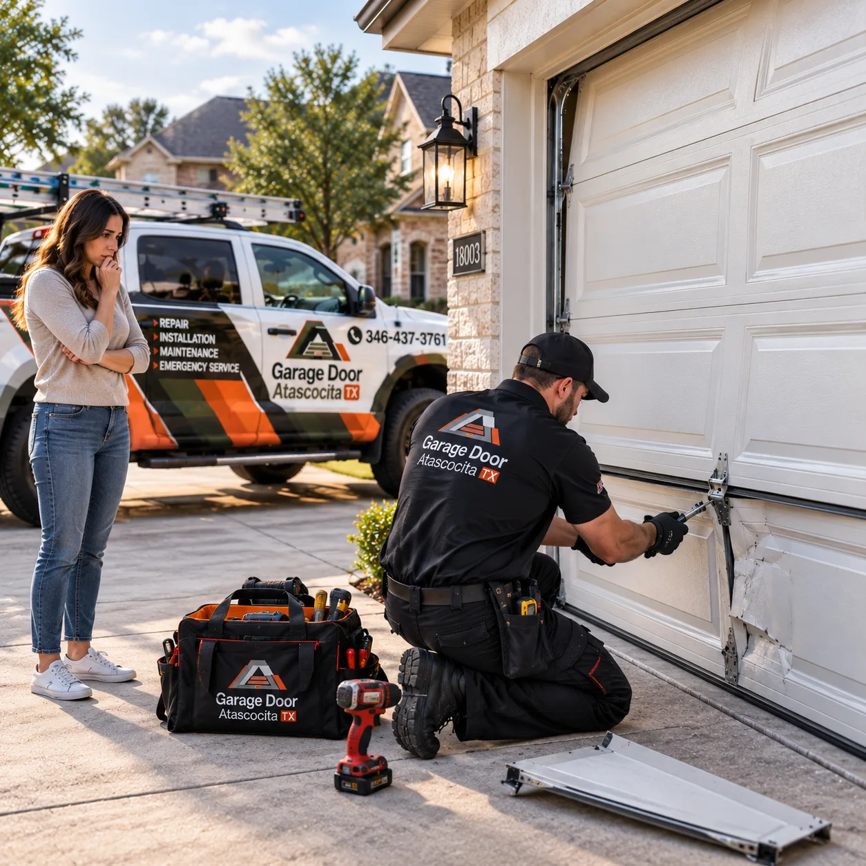 Technician working on a damaged door panel