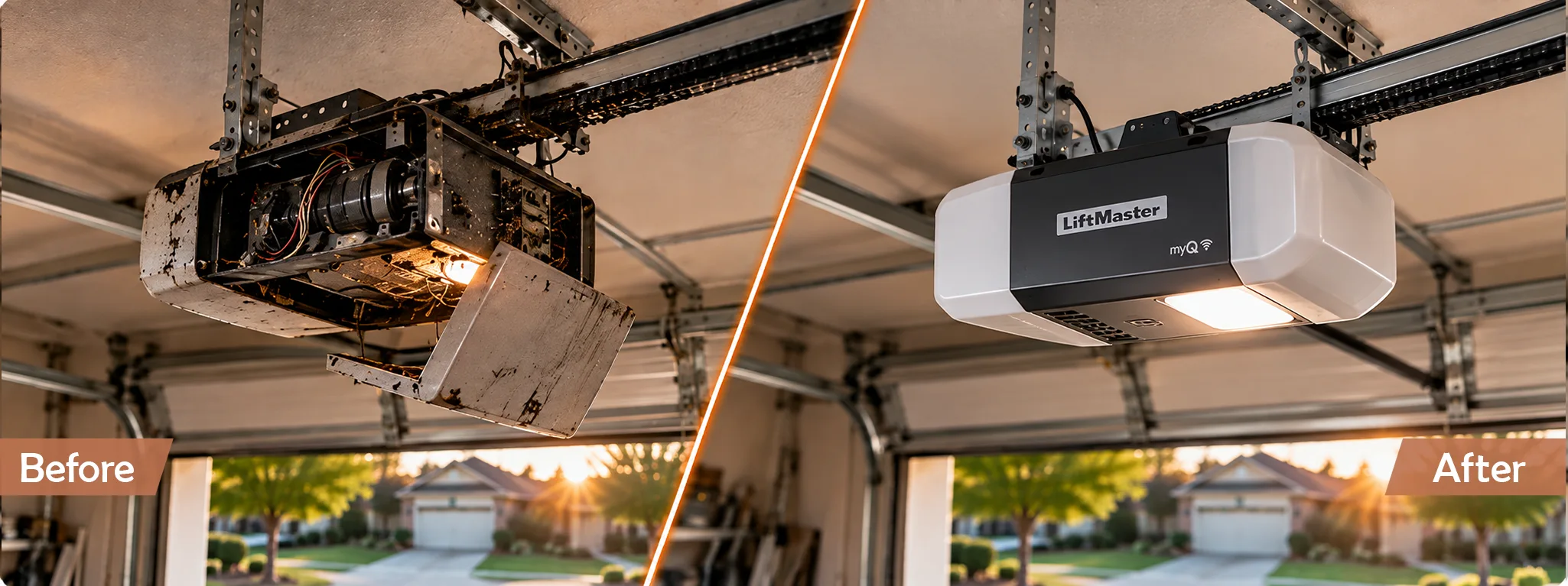 Garage door opener before and after replacement