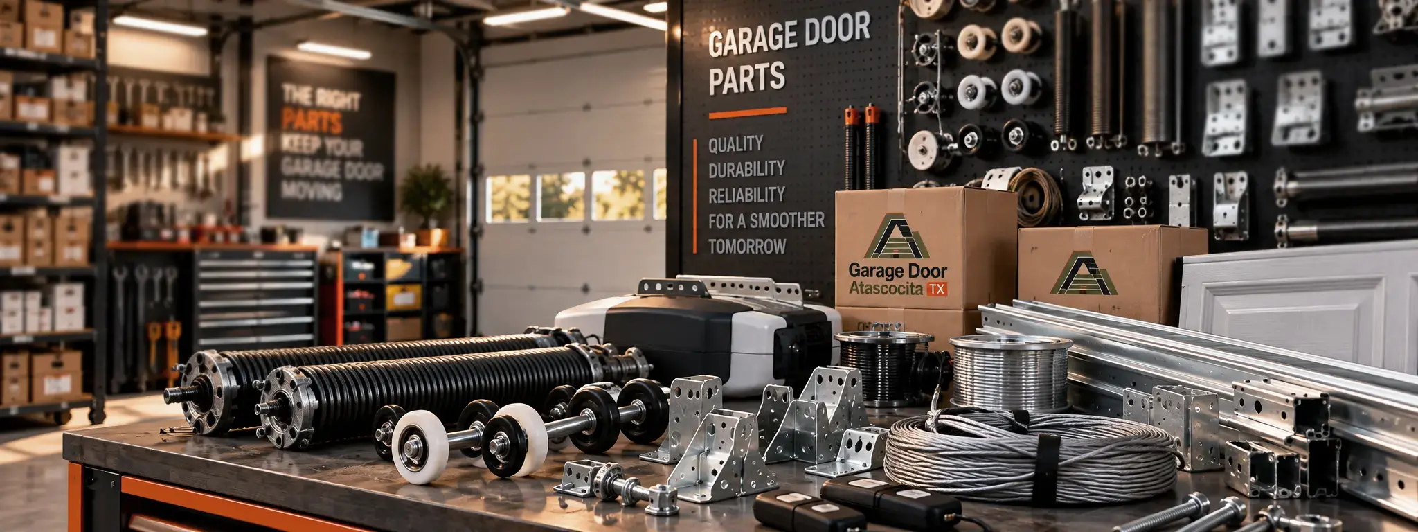 Garage door springs, rollers and parts display