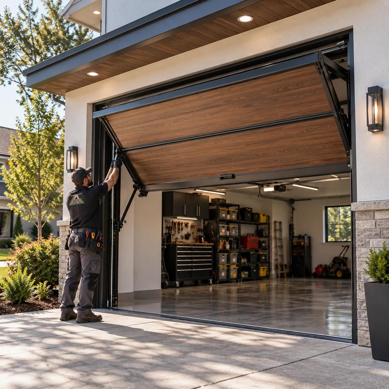 Raised tilt-up canopy garage door